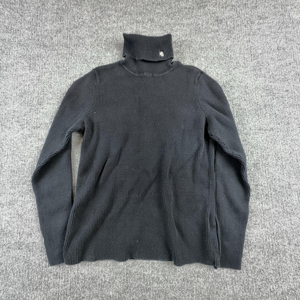 Lauren Ralph Lauren Sweater Womens Small Black Ribbed Turtleneck Cotton Knit
